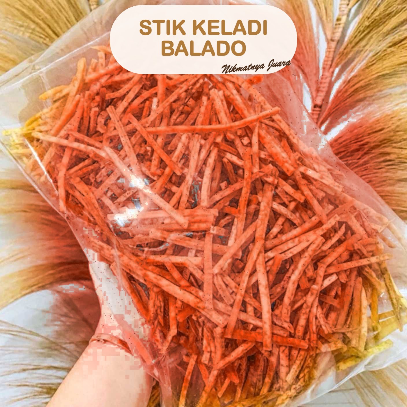 Keripik Stik Keladi Balado Nafisa dalam kemasan, camilan pedas gurih khas Singkawang